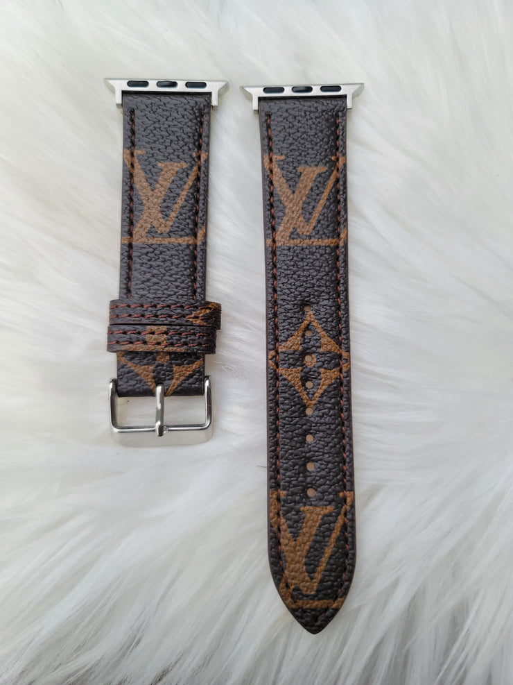 Apple Watch Band Repurposed Damier LV Monogram Brown, Series 7 & 8 45mm (also Fits 49mm Watch) / Rose Gold