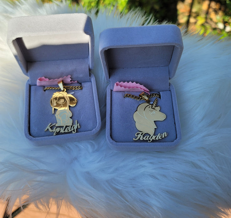 Childrens Caricature Personalized Name Necklaces
