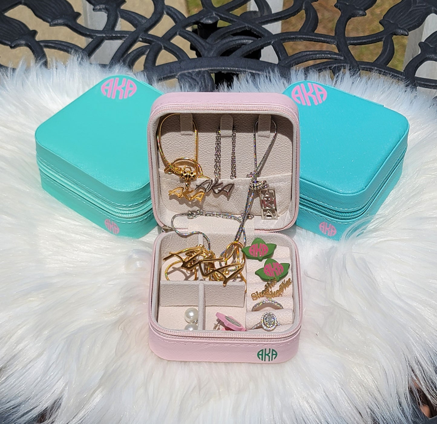 Small Alpha Kappa Alpha Jewelry Boxes Available in Beat For Traveling