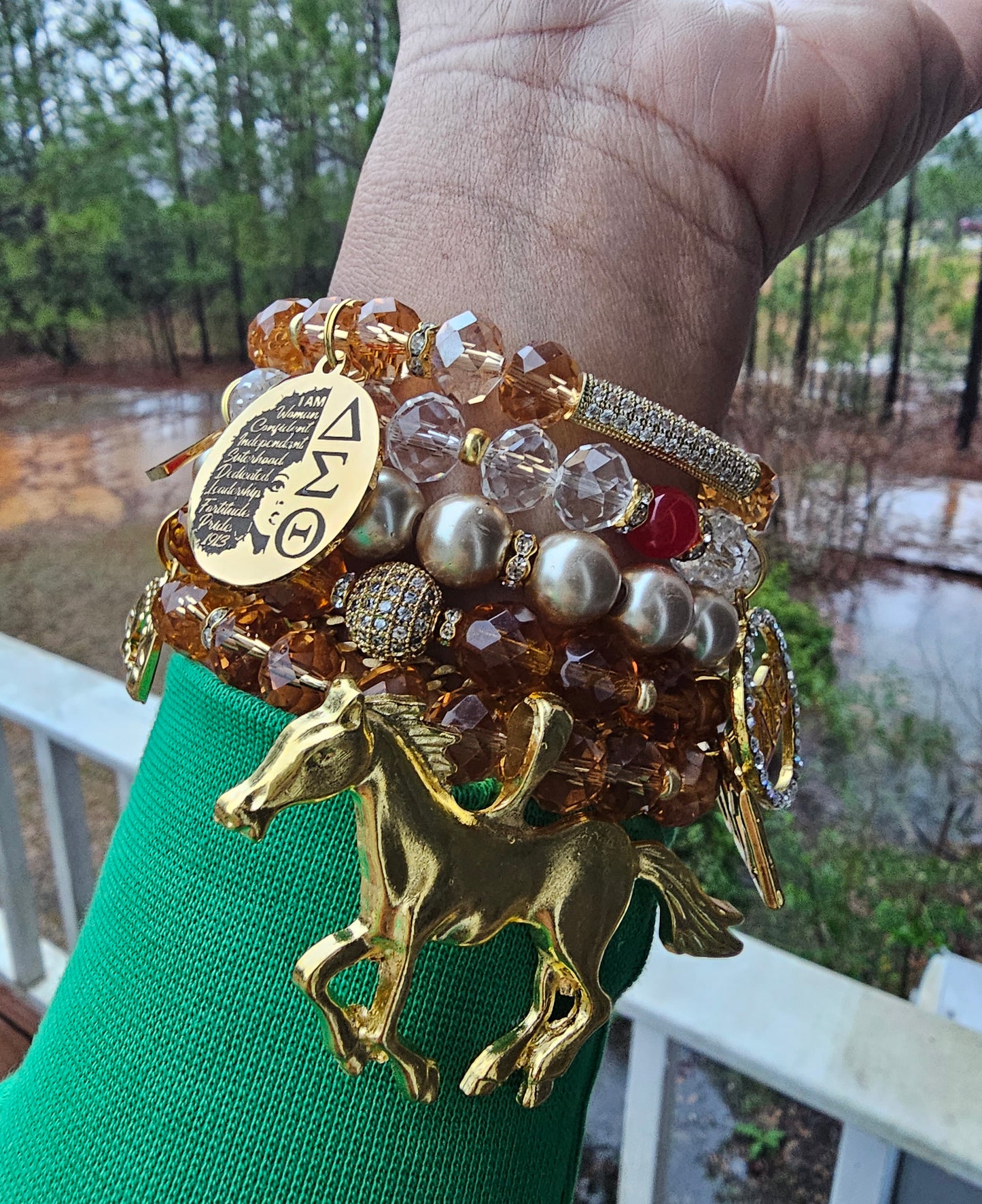 Delta Sigma Theta Gold Stack Bracelet Custom Fit Set (please message with line number if would like added to design)