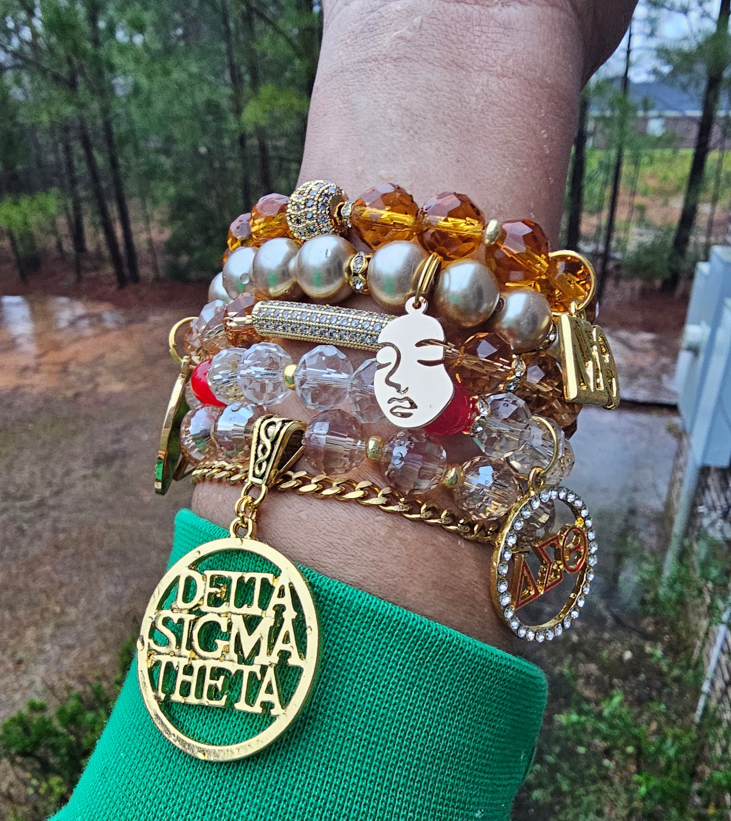 Delta Sigma Theta Gold Stack Bracelet Custom Fit Set (please message with line number if would like added to design)