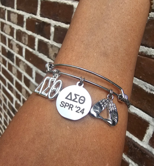 Delta Sigma Theta Spring 2024 Charm Bracelet Available in Gold and Silver