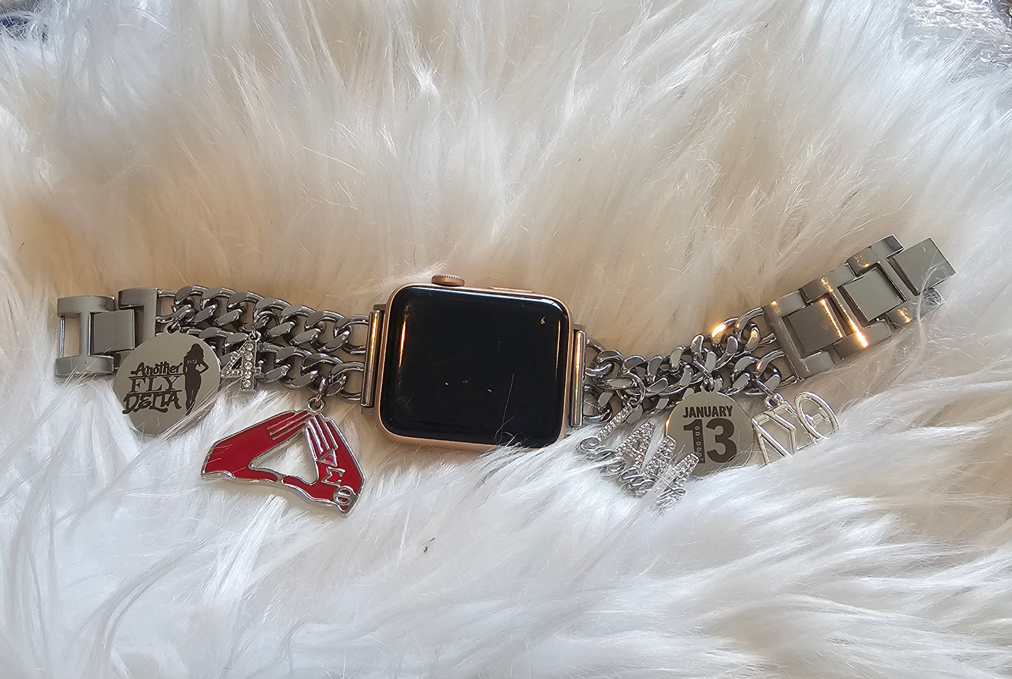 Delta Sigma Theta Custom Fit Sorority Apple Link Watch Band (charms may be changed at customers request)