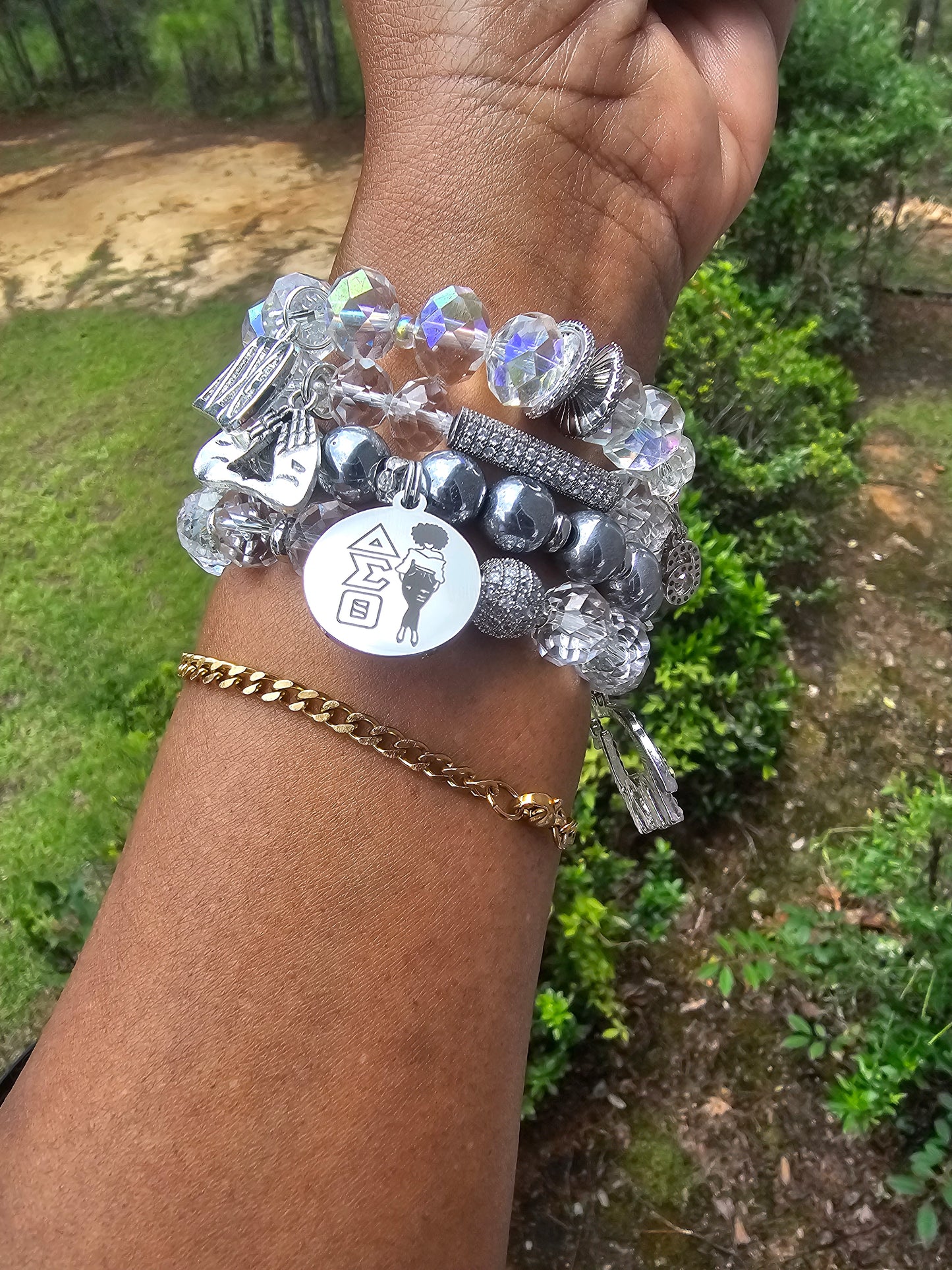 Delta Sigma Theta Silver Stack Bracelet Custom Fit Set (please message with line number if would like added to design)