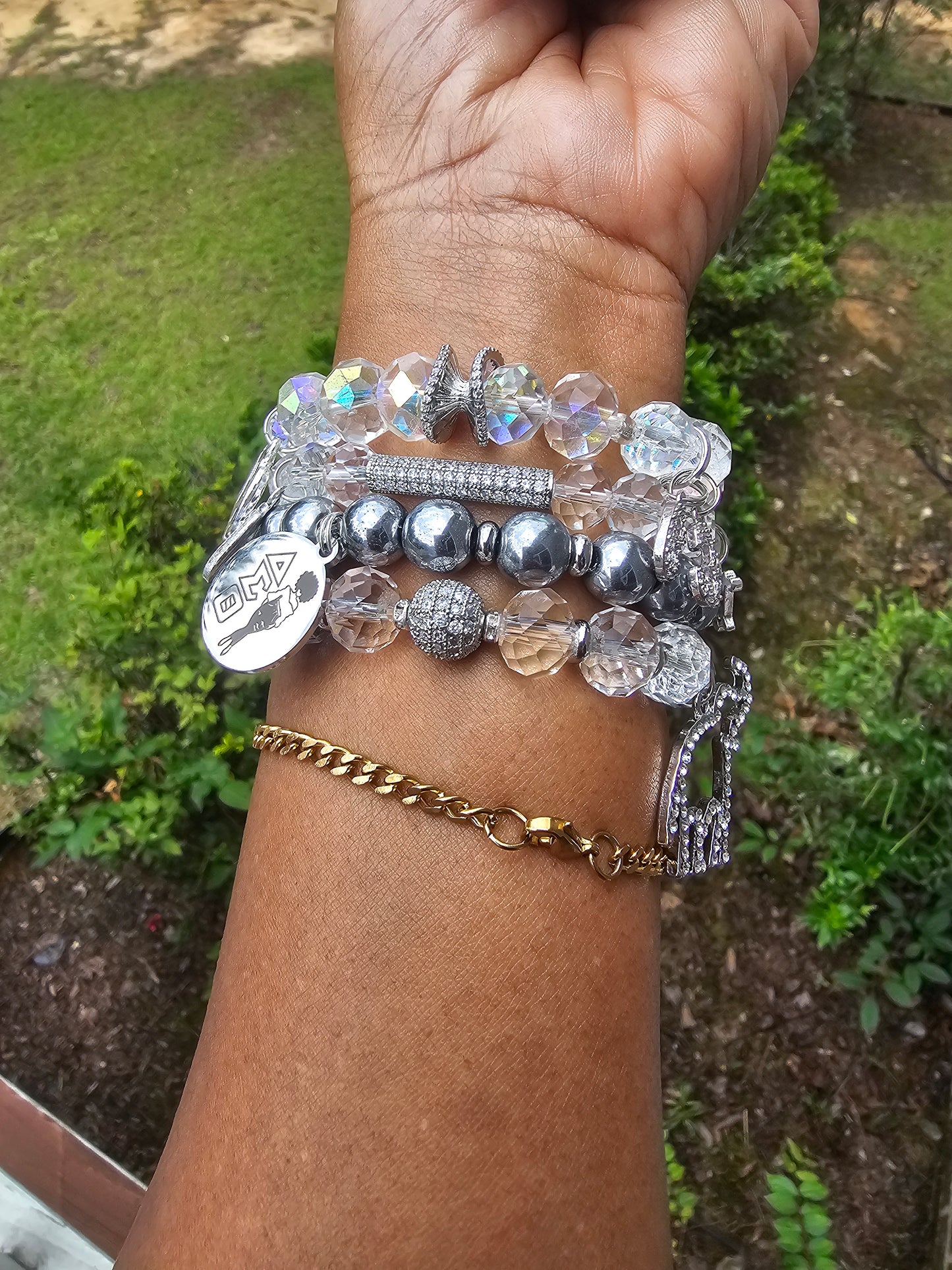 Delta Sigma Theta Silver Stack Bracelet Custom Fit Set (please message with line number if would like added to design)