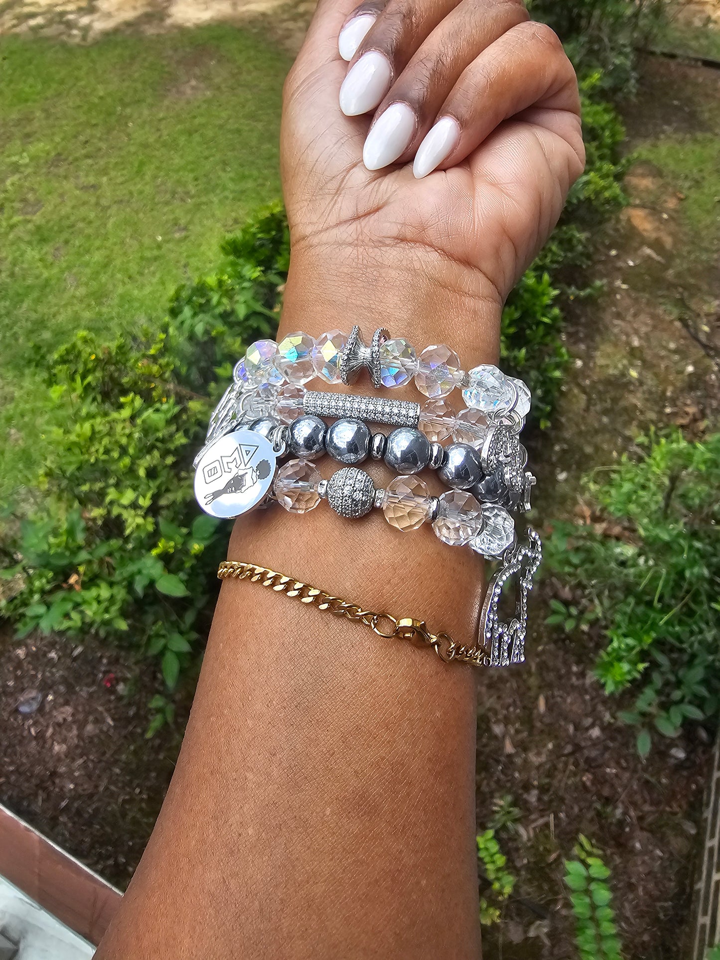 Delta Sigma Theta Silver Stack Bracelet Custom Fit Set (please message with line number if would like added to design)