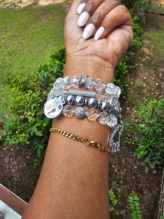 Delta Sigma Theta Silver Stack Bracelet Custom Fit Set (please message with line number if would like added to design)