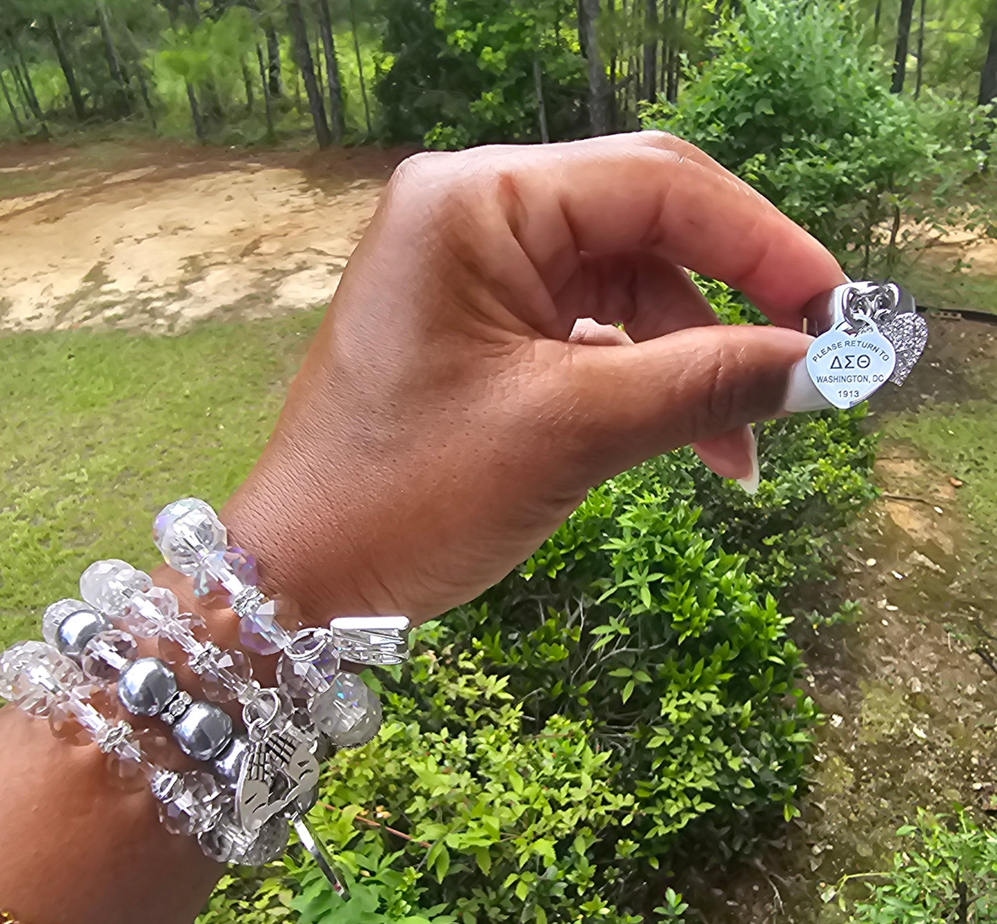 Delta Sigma Theta Silver Stack Bracelet Custom Fit Set (please message with line number if would like added to design)