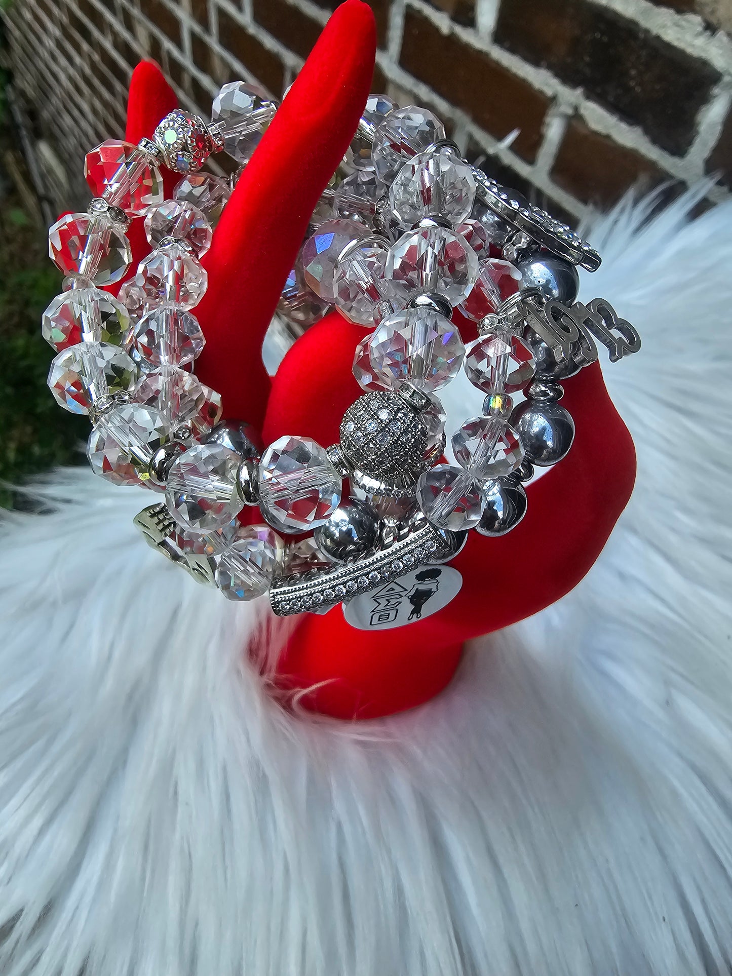 Delta Sigma Theta Silver Stack Bracelet Custom Fit Set (please message with line number if would like added to design)