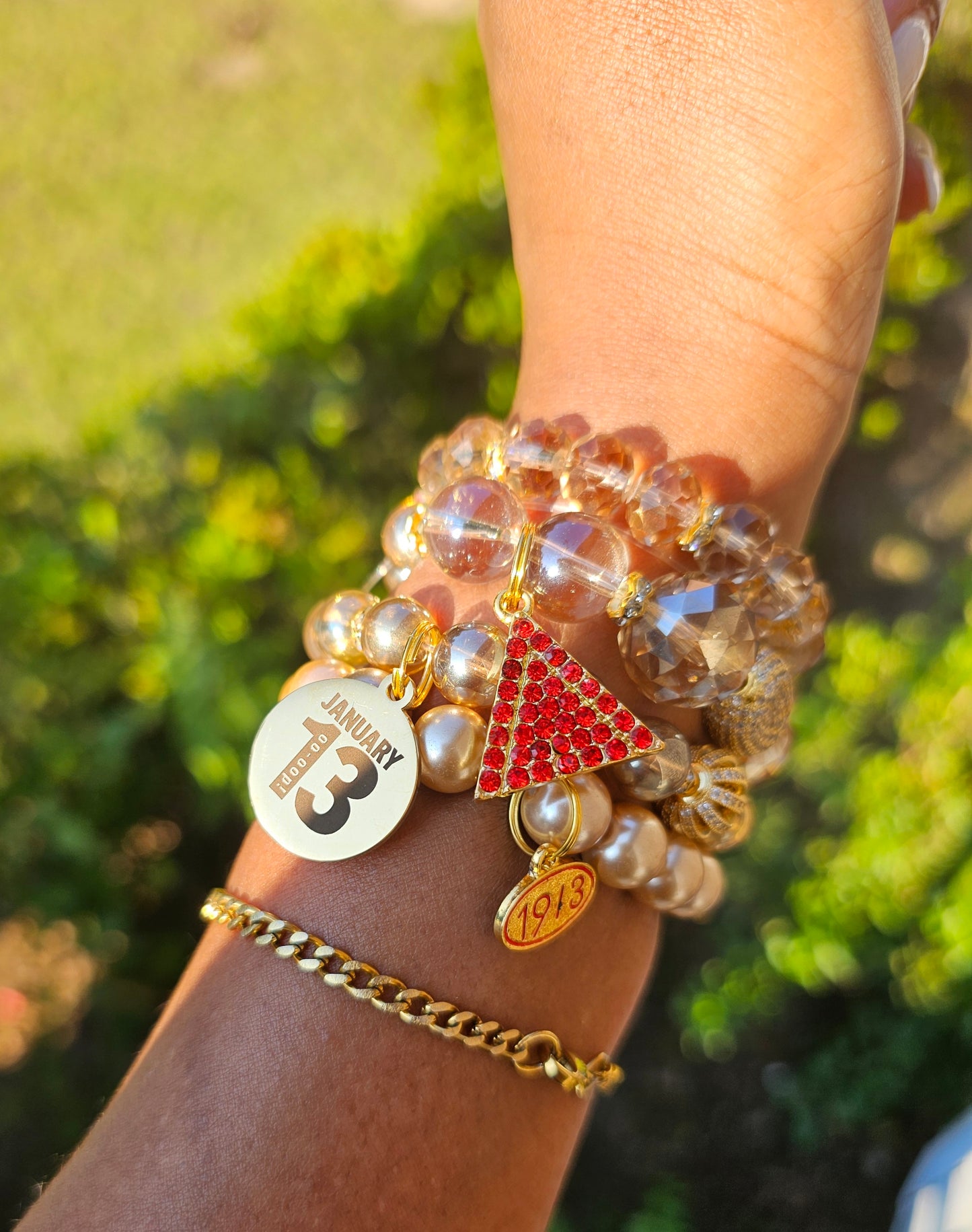 Delta Sigma Theta Gold Stack Bracelet Custom Fit Set (please message with line number if would like added to design)