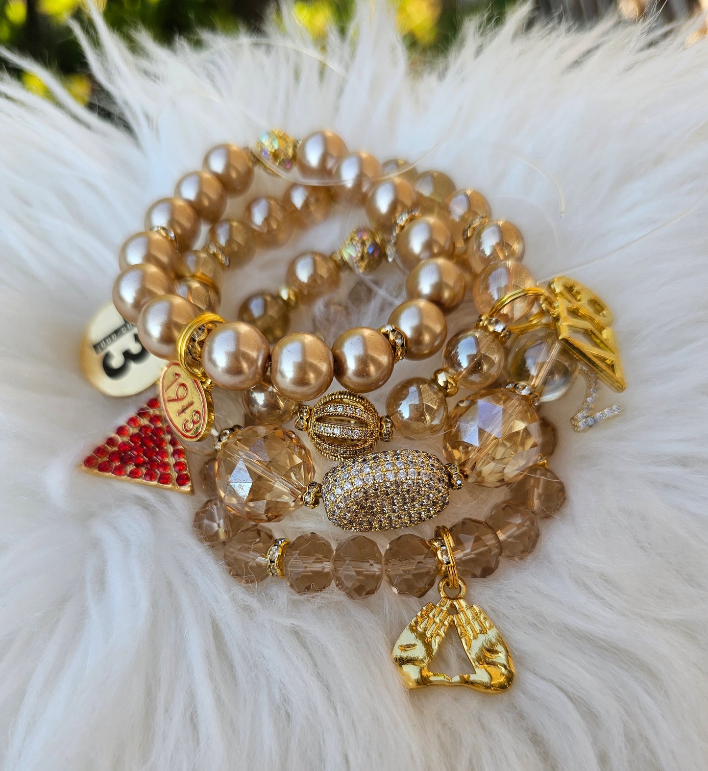 Delta Sigma Theta Gold Stack Bracelet Custom Fit Set (please message with line number if would like added to design)