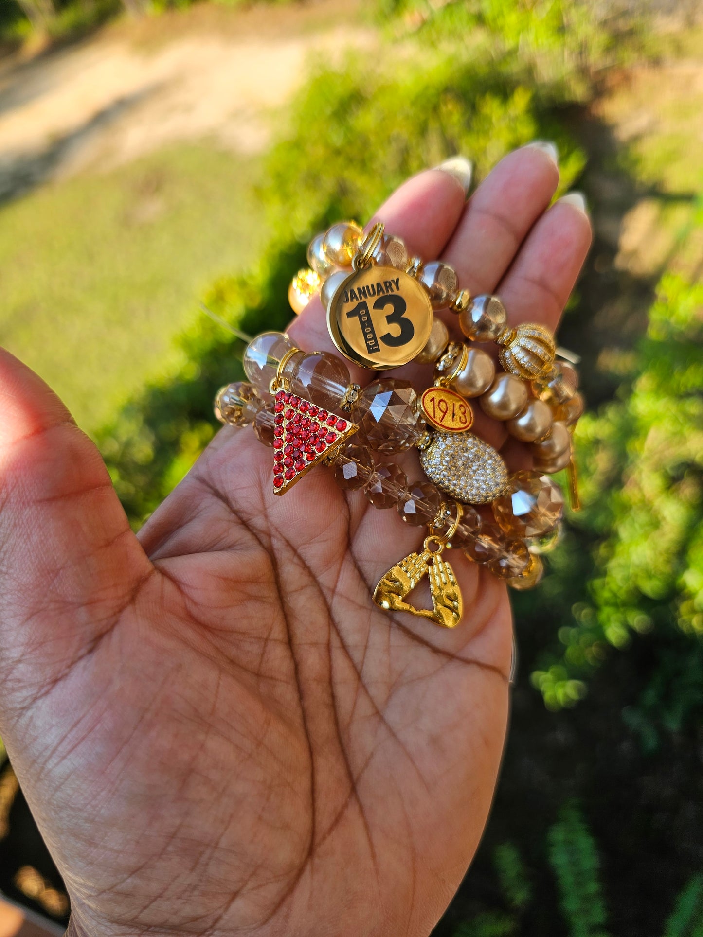 Delta Sigma Theta Gold Stack Bracelet Custom Fit Set (please message with line number if would like added to design)