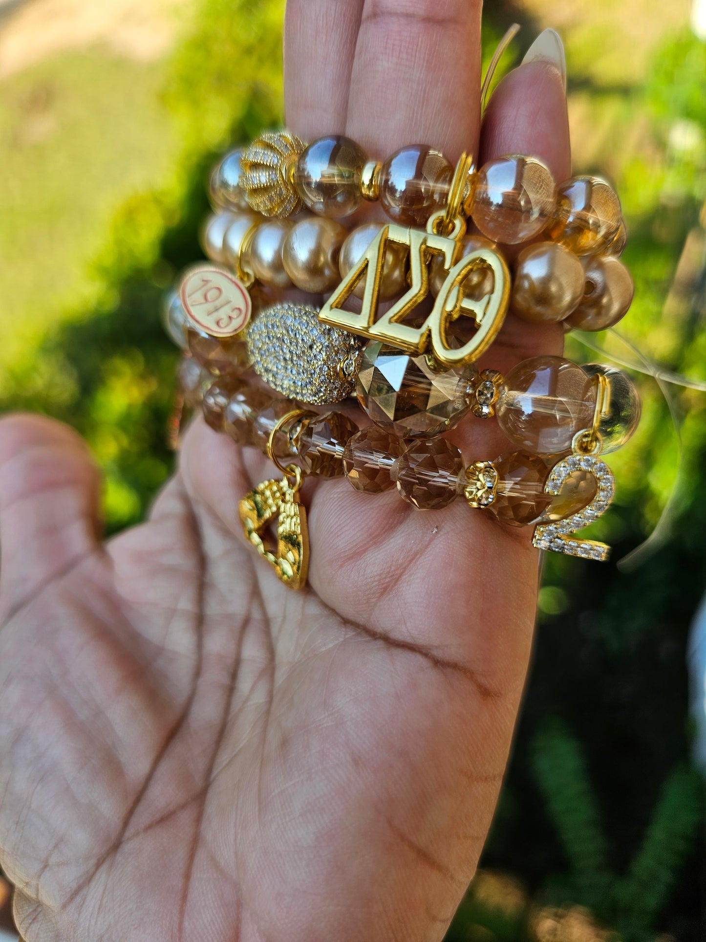 Delta Sigma Theta Gold Stack Bracelet Custom Fit Set (please message with line number if would like added to design)