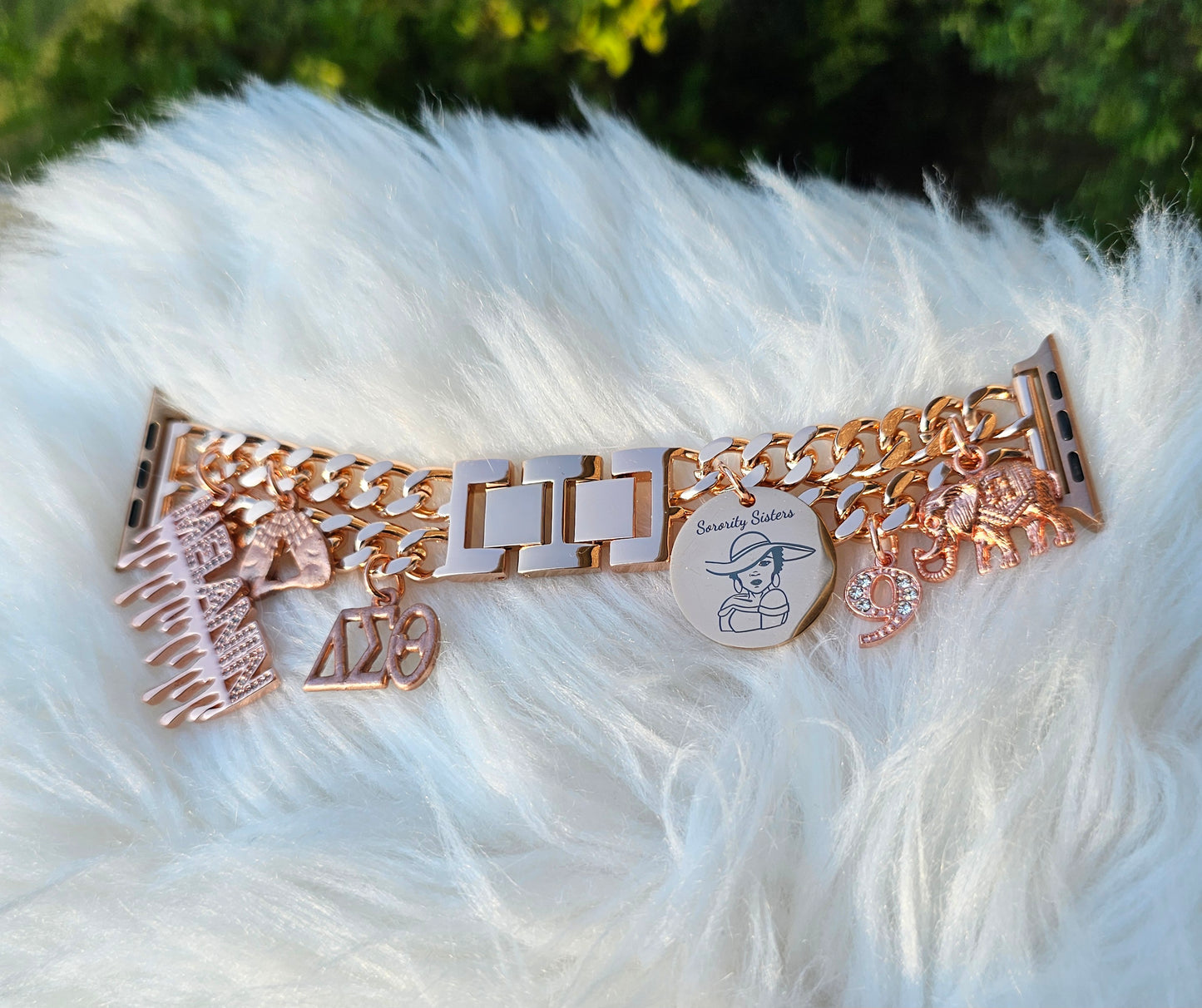 Rose Gold Delta Sigma Theta Apple Link Custom Fit Watch Band (please message with line number if would like added to design)