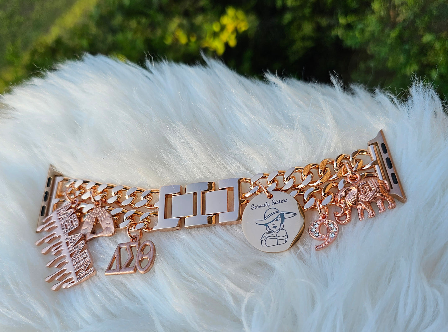 Rose Gold Delta Sigma Theta Apple Link Custom Fit Watch Band (please message with line number if would like added to design)