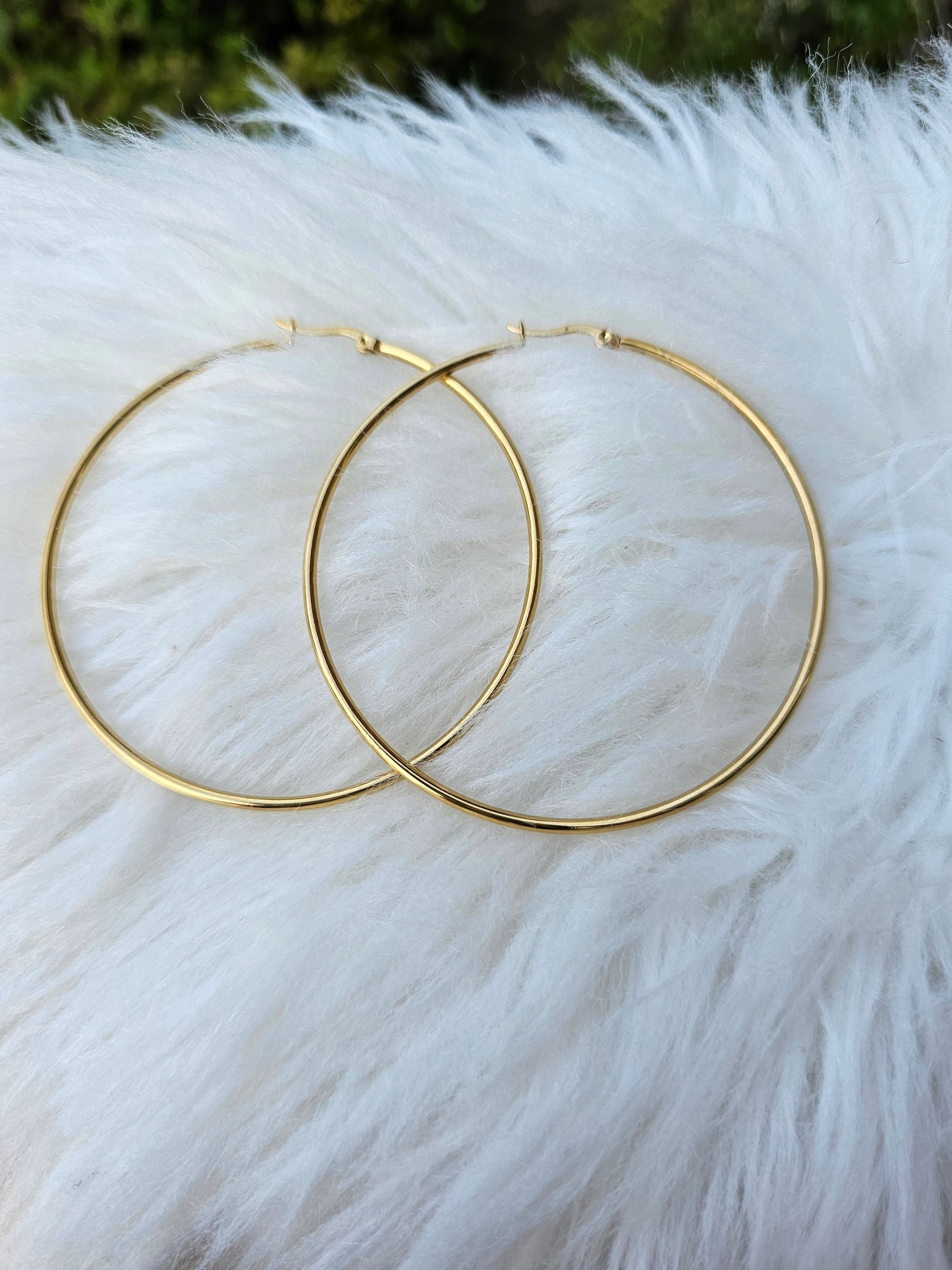 Tarnish resistant 70mm large hoop earrings available in silver and gold2s