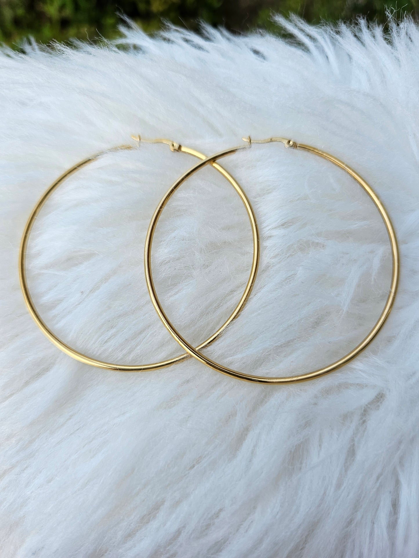 Tarnish resistant 70mm large hoop earrings available in silver and gold2s