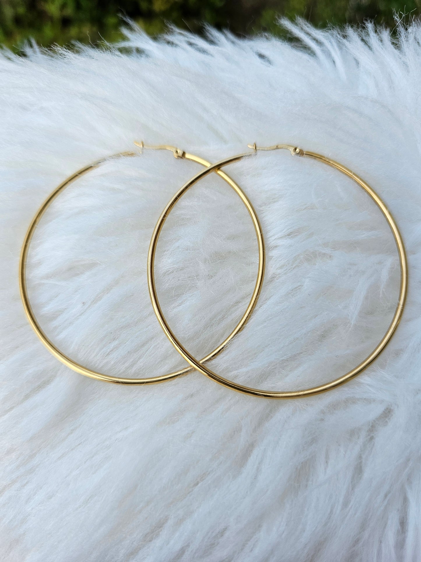 Tarnish resistant 70mm large hoop earrings available in silver and gold2s