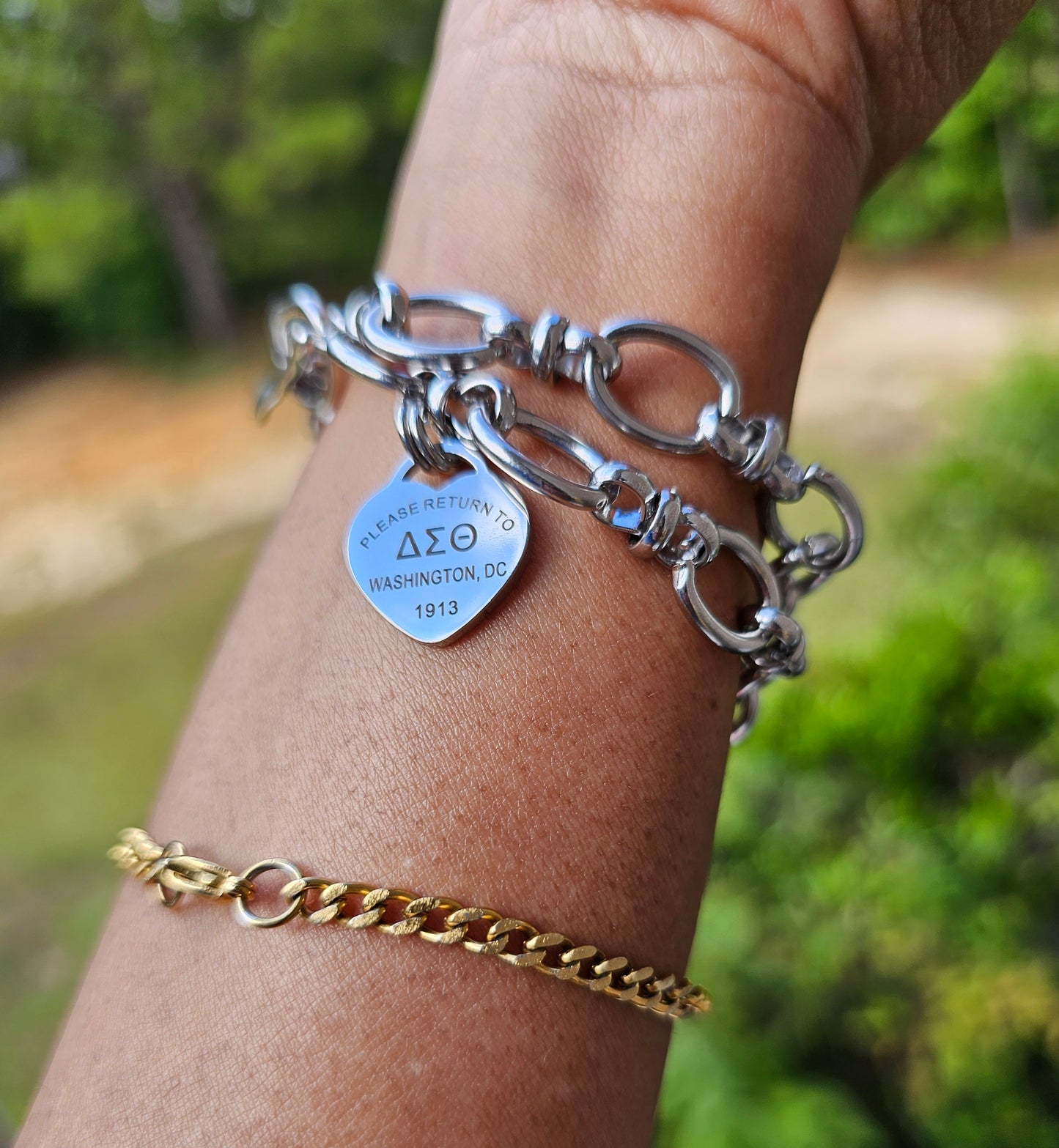 Tiffany Inspired Delta Sigma Theta Sorority Bracelet Available In Gold & Silver