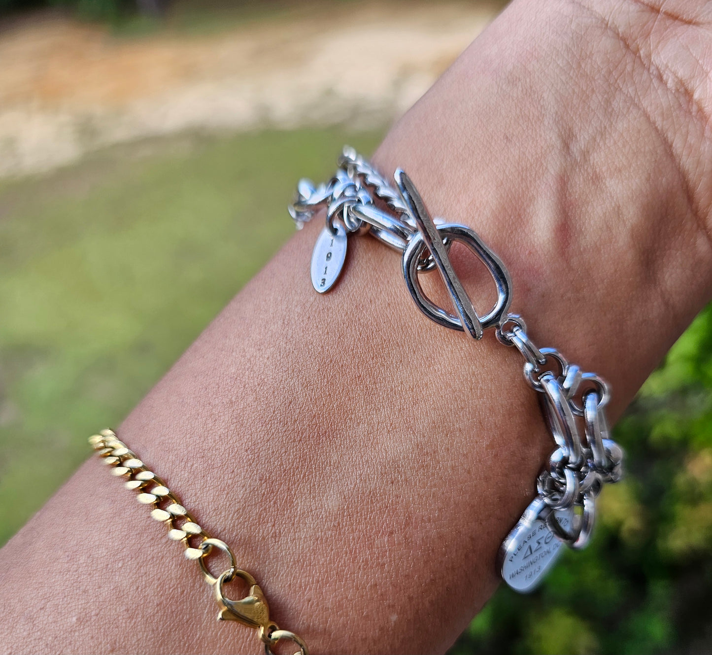 Tiffany Inspired Delta Sigma Theta Sorority Bracelet Available In Gold & Silver