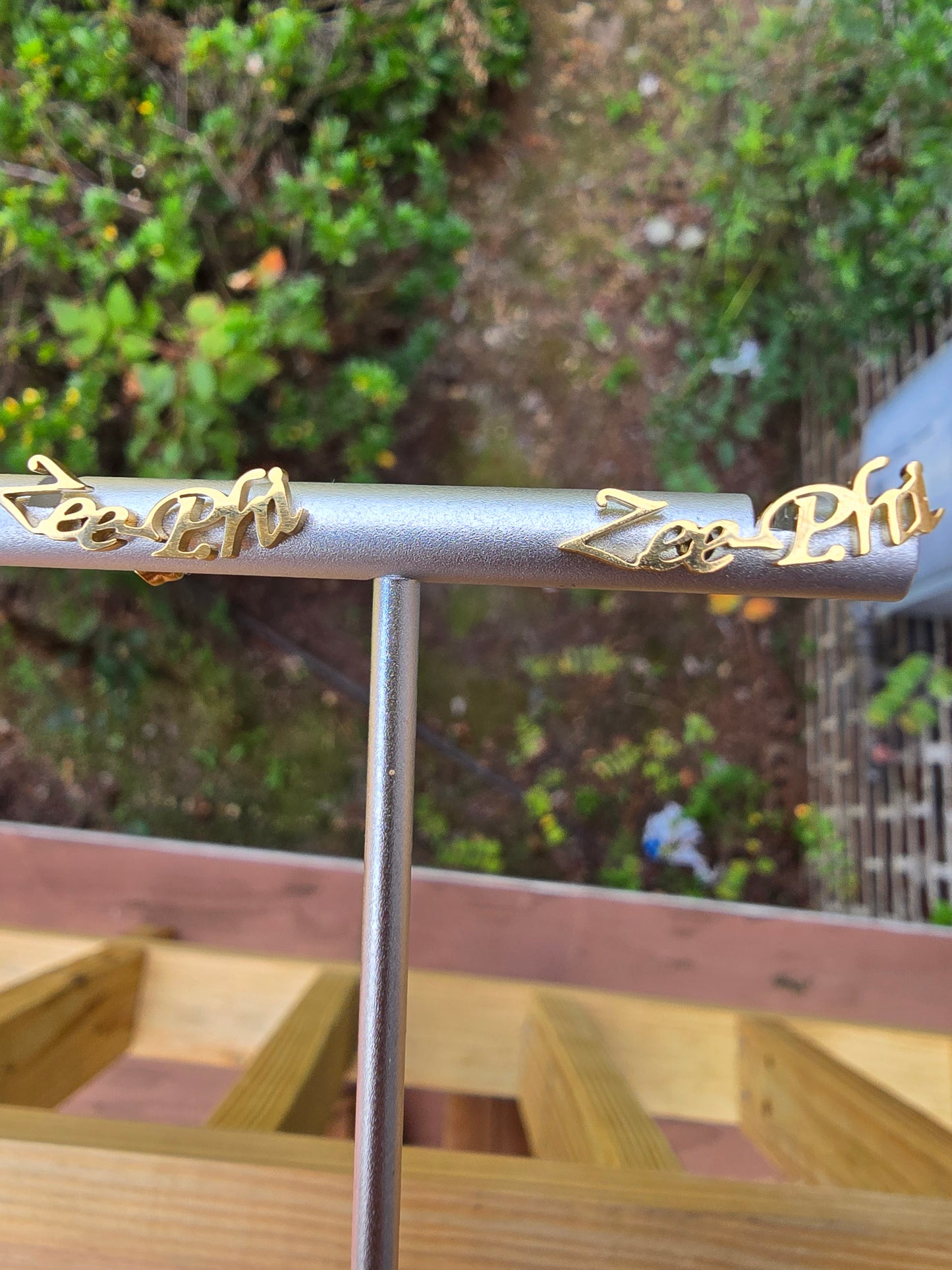 Sorority Zee-Phi earrings available in silver and gold