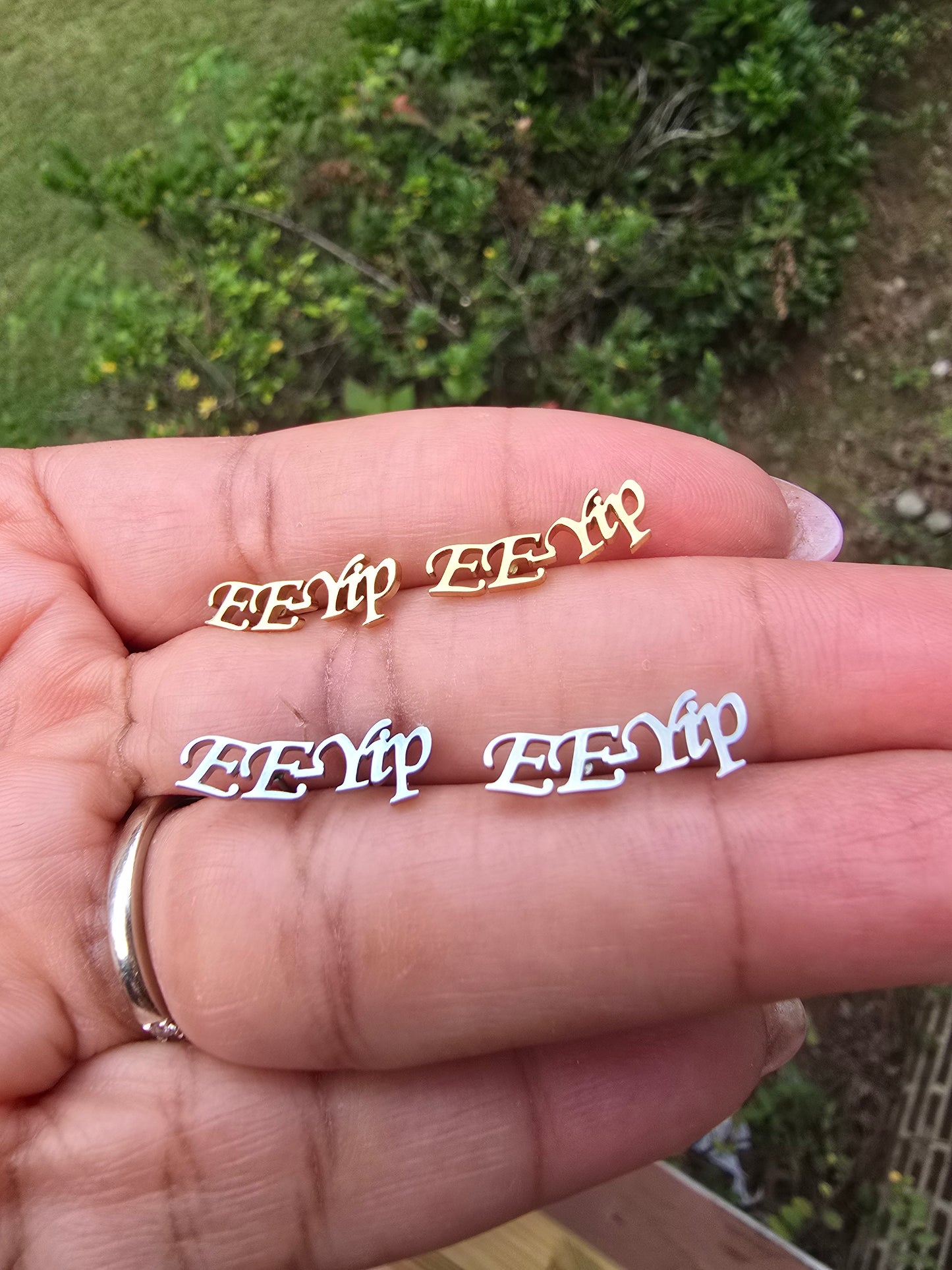 Sorority EE-Yip earrings available in silver and gold