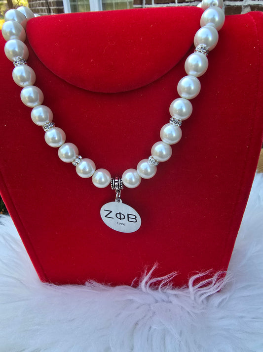 Zeta Phi Beta Pearl Sorority Necklaces Available in Silver