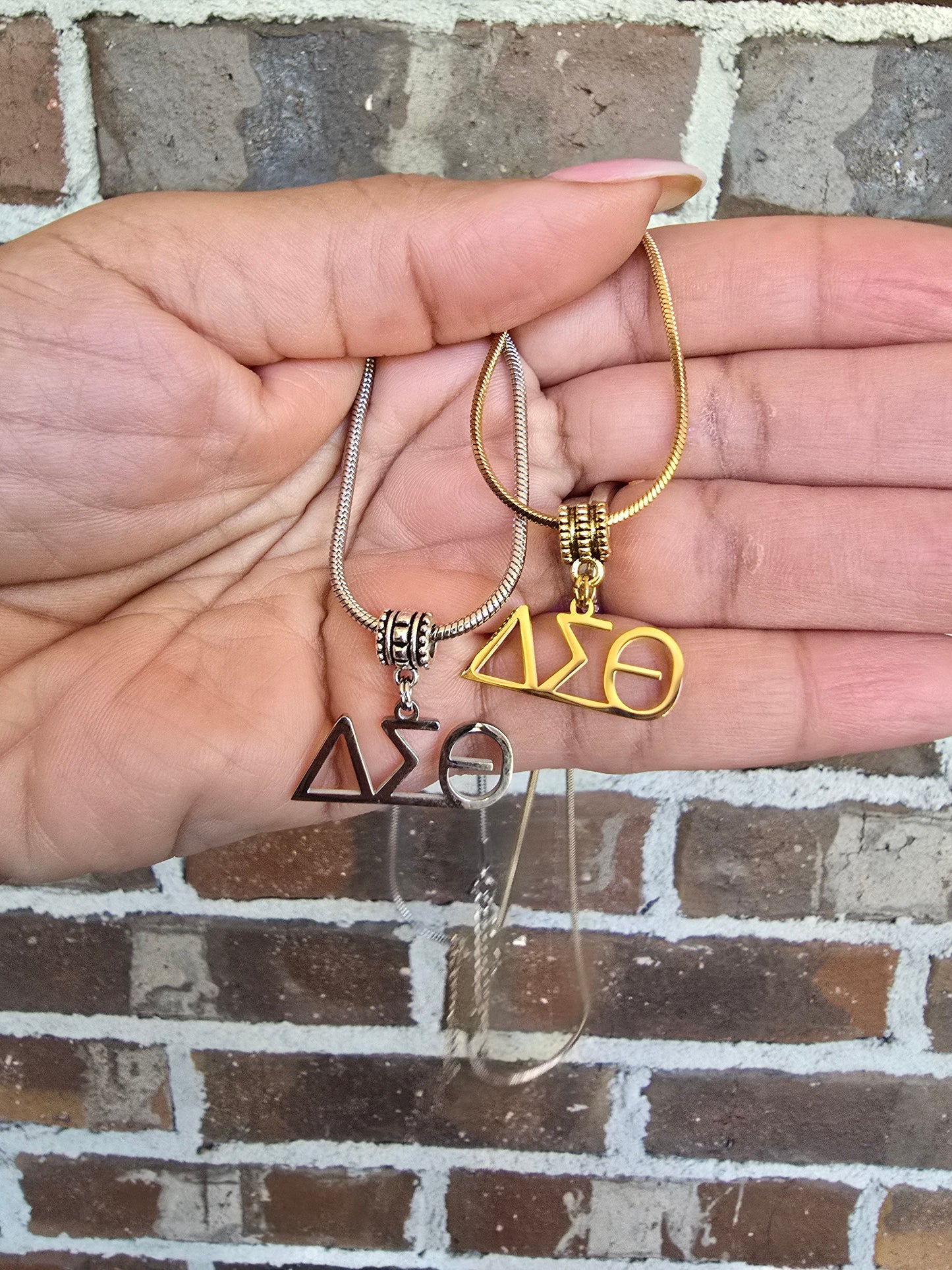 Delta Sigma Theta Greek Letter 1913 Sorority Necklace Available in Silver and Gold