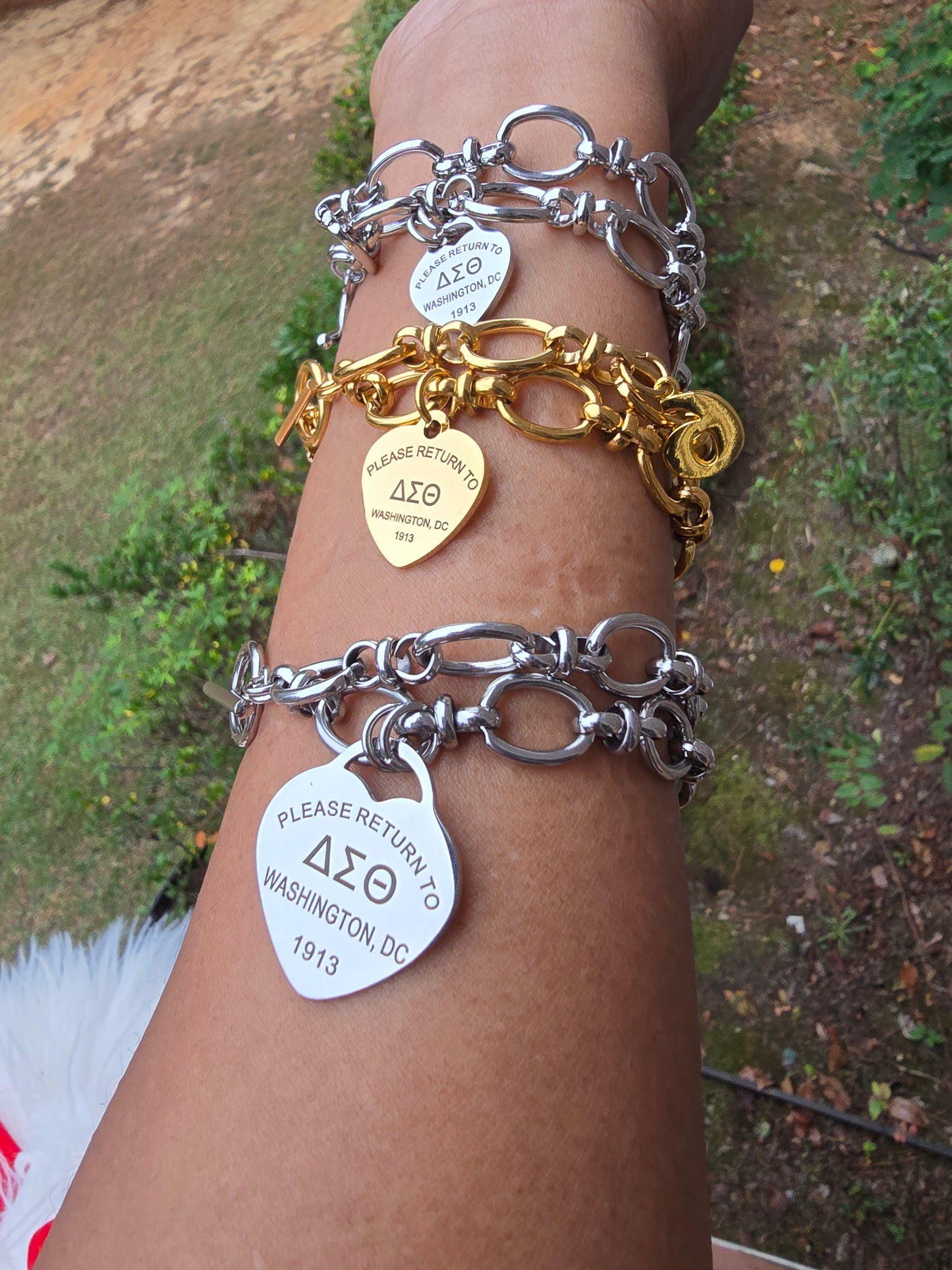 Tiffany Inspired Delta Sigma Theta Sorority Bracelet Available In Gold & Silver