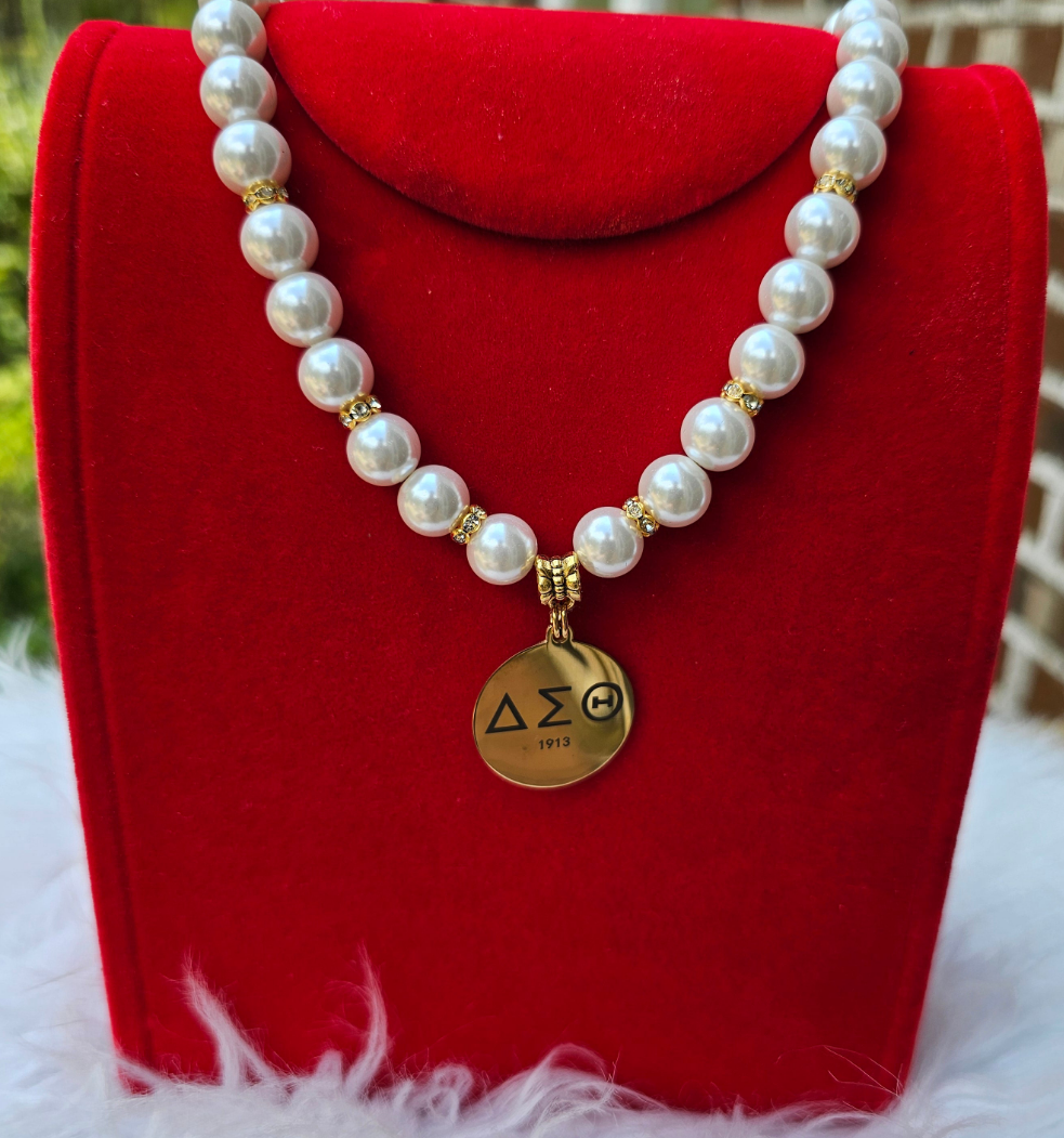 Delta Sigma Theta Beaded Sorority Necklaces Available in Gold & Silver