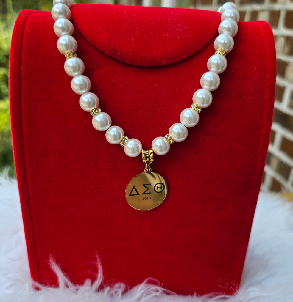 Delta Sigma Theta Beaded Sorority Necklaces Available in Gold & Silver