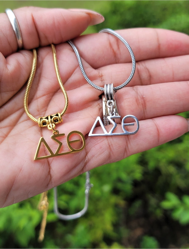 Delta Sigma Theta Greek Letter Sorority Necklace Available in Silver and Gold