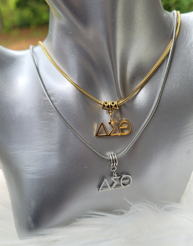 Delta Sigma Theta Greek Letter Sorority Necklace Available in Silver and Gold