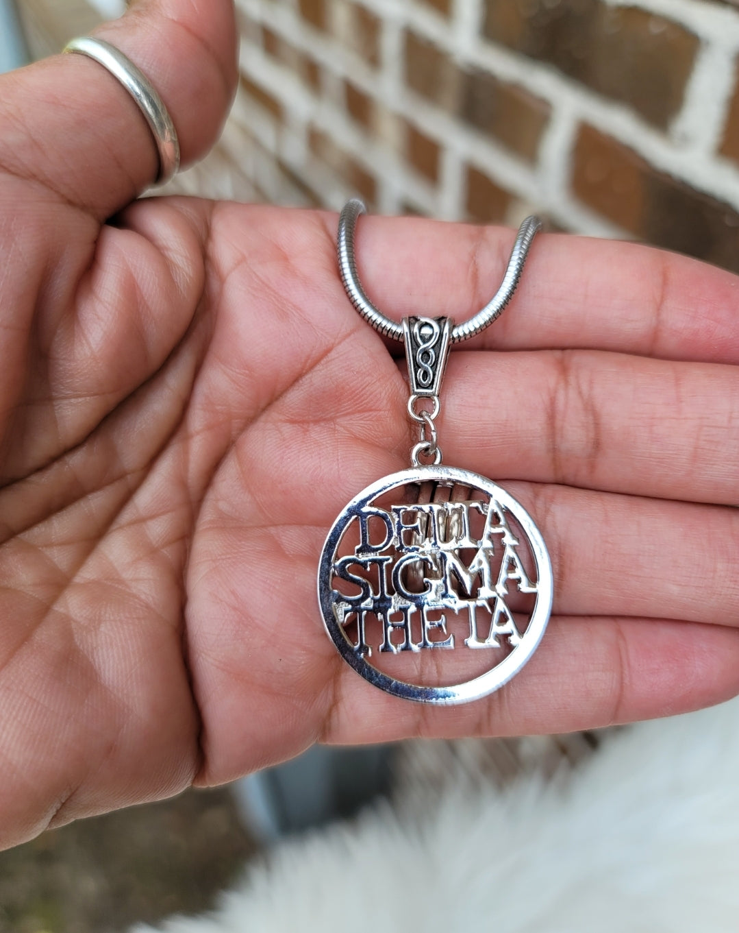 Delta Sigma Theta Sorority Necklace Available in Silver