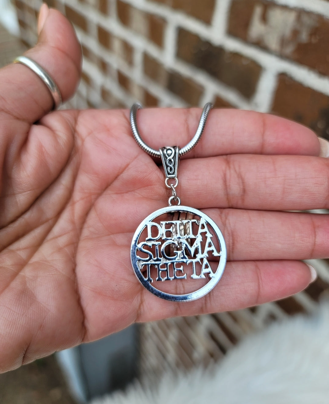 Delta Sigma Theta Sorority Necklace Available in Silver