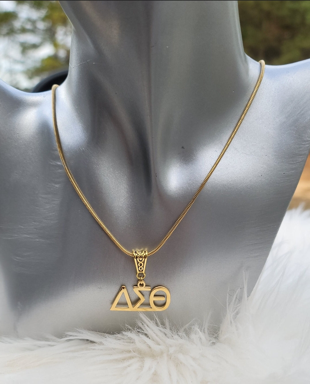 Delta Sigma Theta (Large Font) Greek Letter Sorority Necklace Available in Silver and Gold