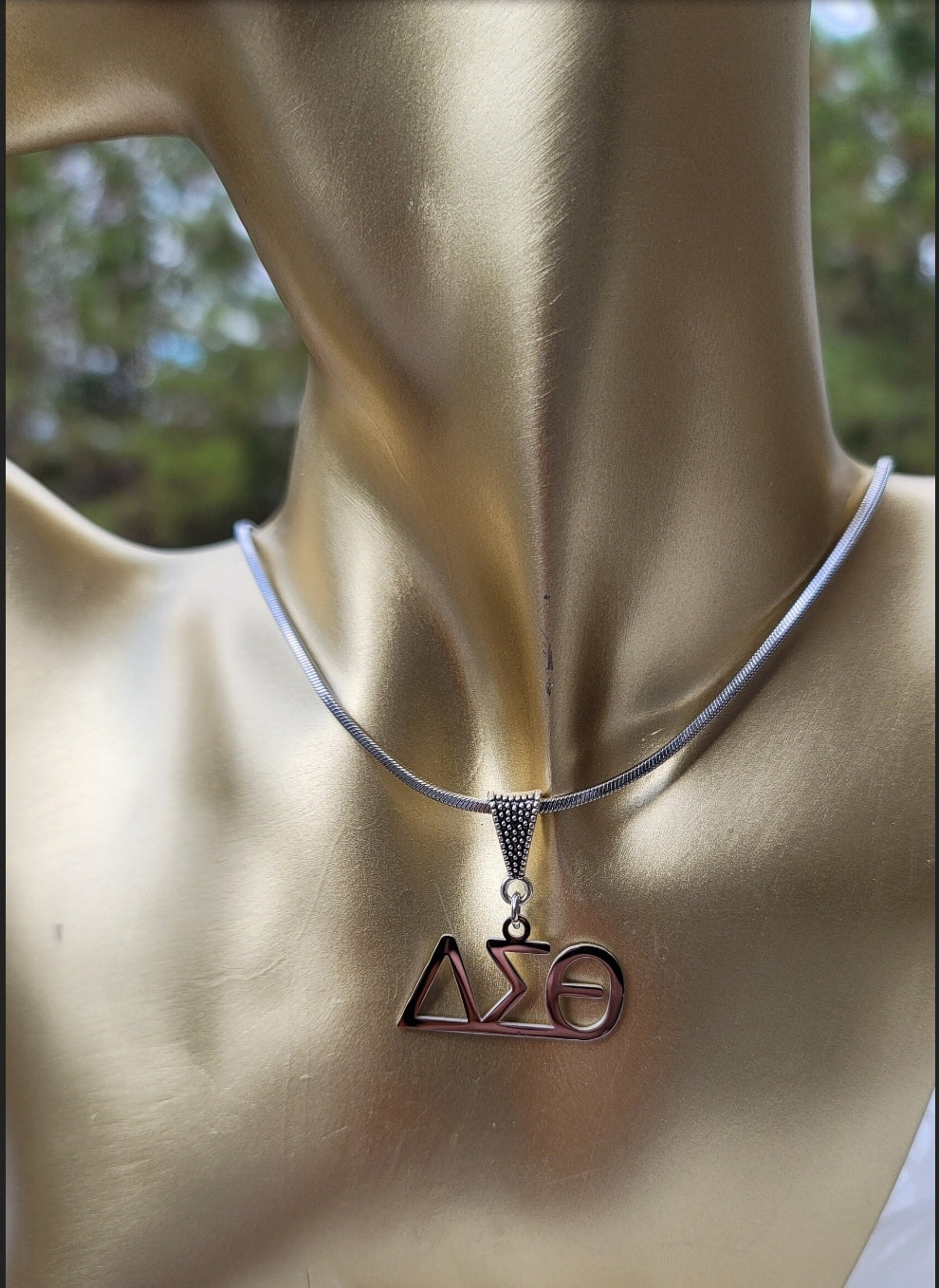 Delta Sigma Theta (Large Font) Greek Letter Sorority Necklace Available in Silver and Gold
