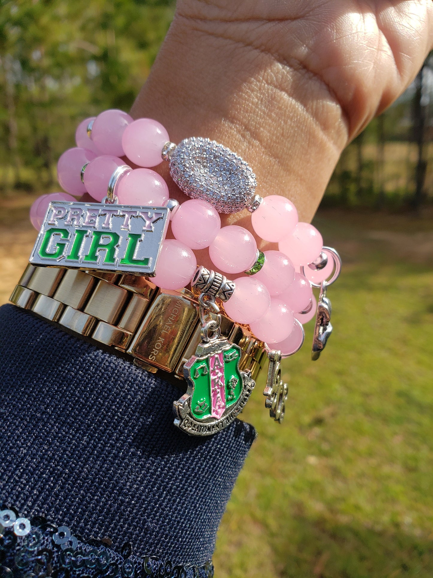 Pink & Green Custom Fit Sorority Bracelet