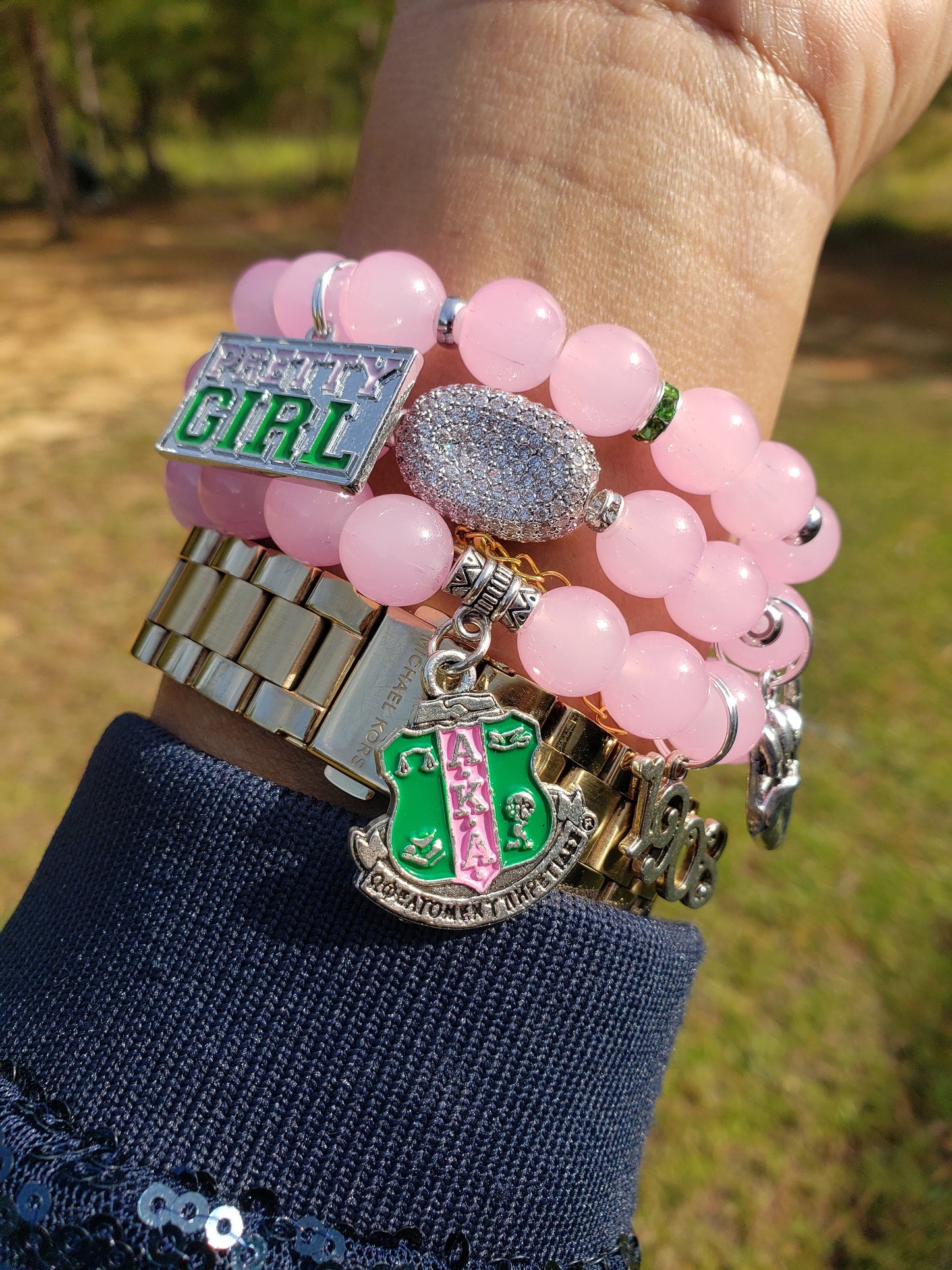 Pink & Green Custom Fit Sorority Bracelet