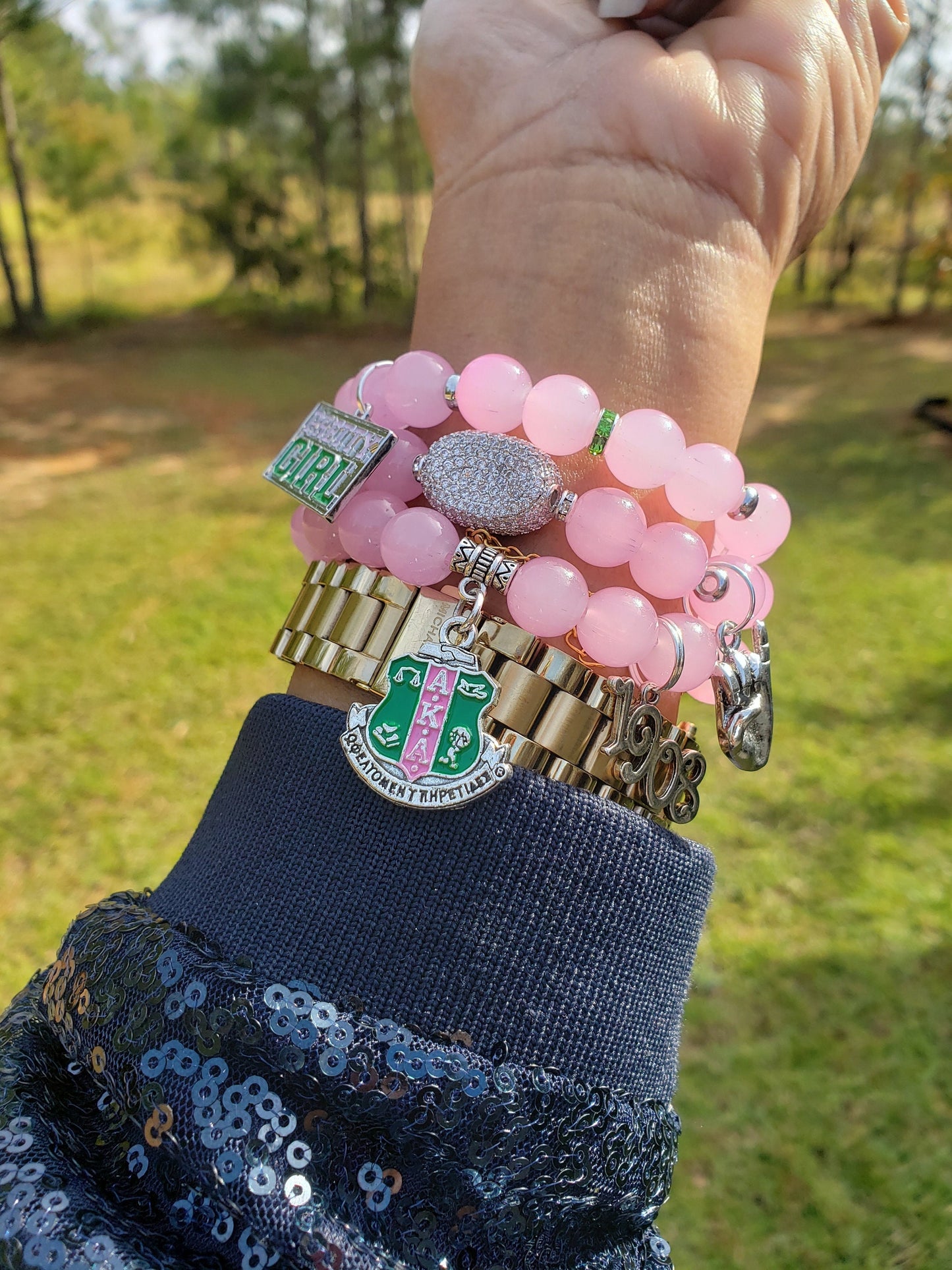 Pink & Green Custom Fit Sorority Bracelet