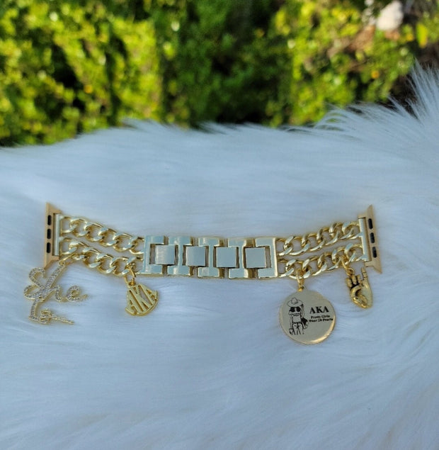 AKA Apple Link Custom Fit Watch Band Available In Silver And Gold (charms may be changed at customers request)