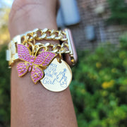 Cancer Awareness Gold Link Custom Fit Apple Watch Band With Charms (charms may be changed at customers request)