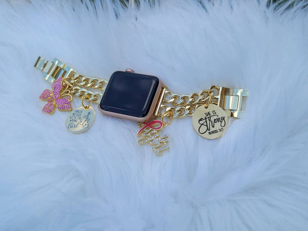 Cancer Awareness Gold Custom Fit Apple Watch Band With Charms (charms may be changed at customers request)