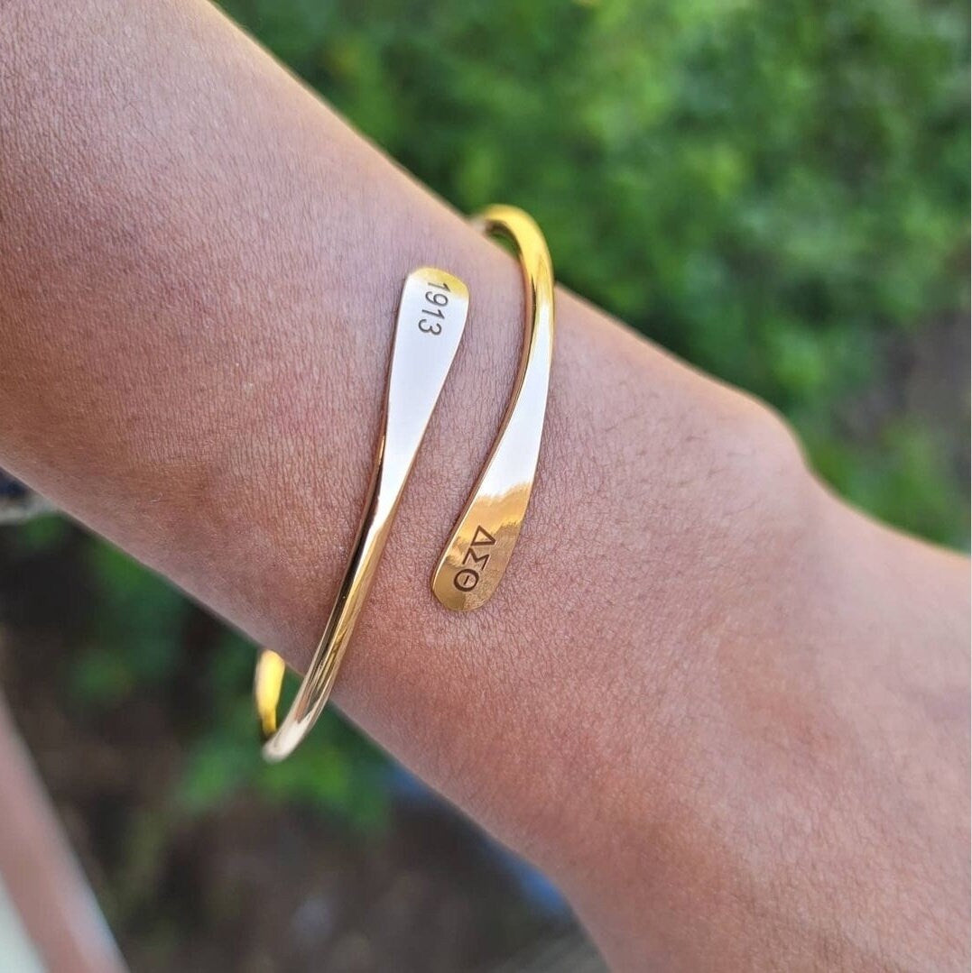 Delta Adjustable Sorority Cuff Bracelet Available In Gold and Silver