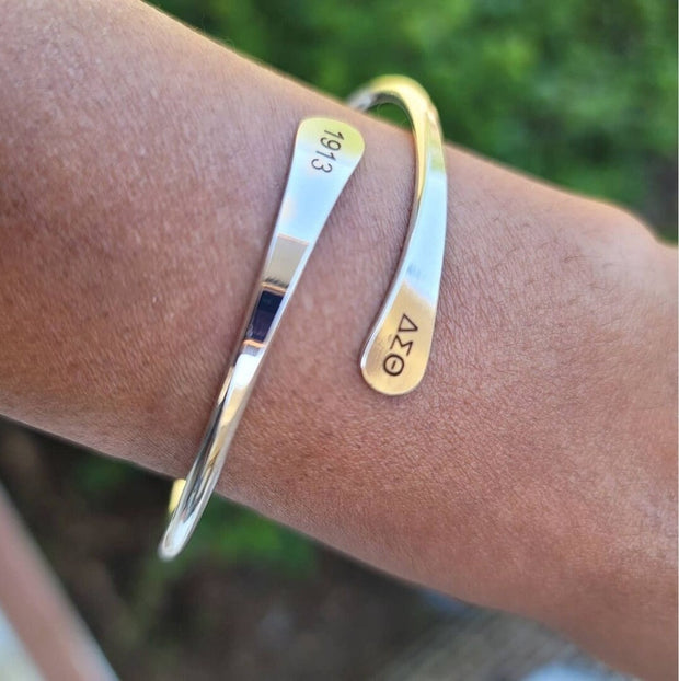 Delta Adjustable Sorority Cuff Bracelet Available In Gold and Silver