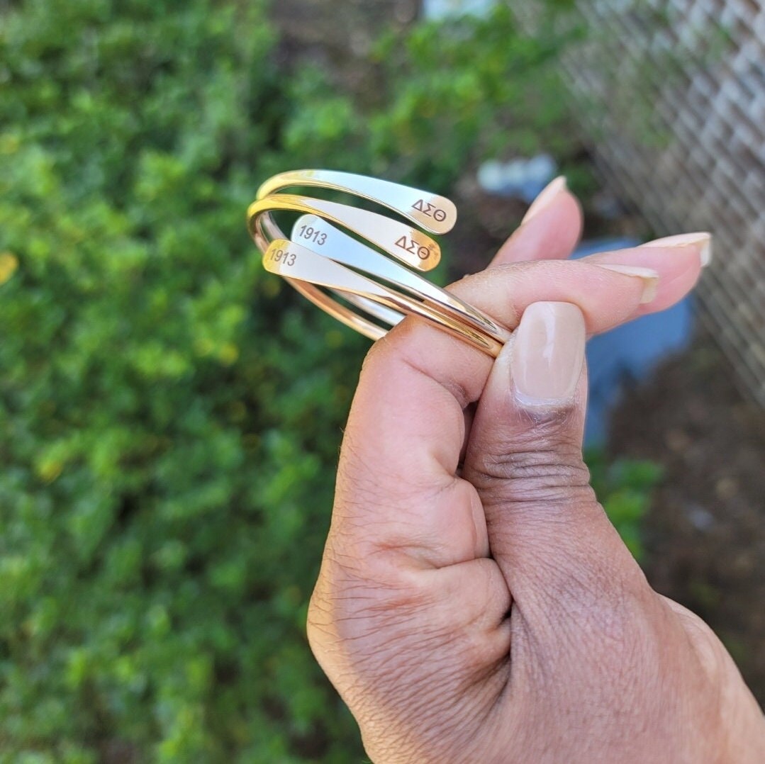 Delta Adjustable Sorority Cuff Bracelet Available In Gold and Silver