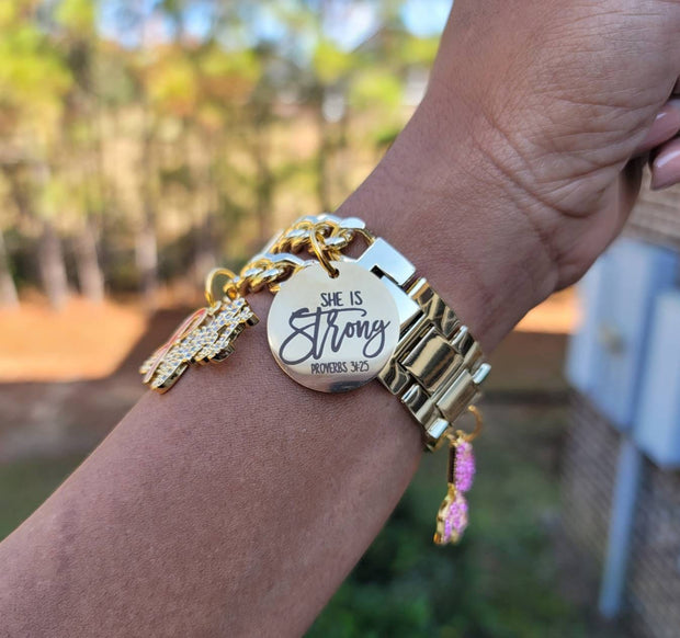 Cancer Awareness Gold Custom Fit Apple Watch Band With Charms (charms may be changed at customers request)