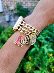 Cancer Awareness Gold Custom Fit Apple Watch Band With Charms (charms may be changed at customers request)
