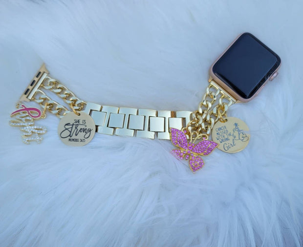 Cancer Awareness Gold Custom Fit Apple Watch Band With Charms (charms may be changed at customers request)