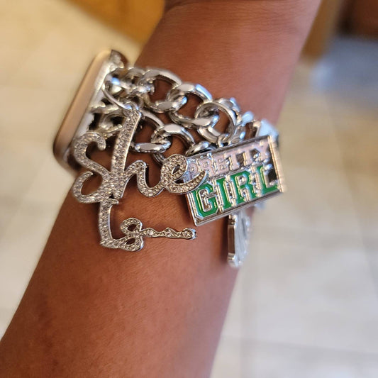 AKA Apple Link Custom Fit Watch Band Available In Silver & Gold (charms may be changed)